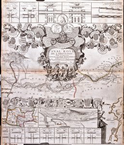 Su kemerleri ile Canal du Midi Haritası (Gravür by Jean-Baptiste Nolin
