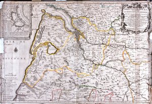Bordeaux (Fransa) çevresinin haritası (Gravür by Jean-Baptiste Nolin