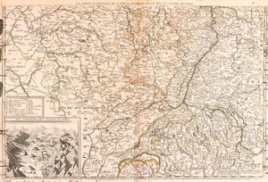 Ren (Almanya, İsviçre, Fransa) çevresindeki bölgenin haritası (Gravür