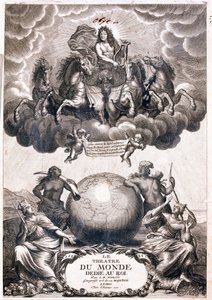 Bir karasal küre üzerinde uçan Louis XIV portresi, başlık sayfası (Gravür by Jean-Baptiste Nolin