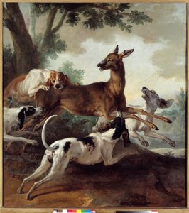 Köpekler tarafından kovalanan geyik. Av sahnesi. Jean Baptiste Oudry
