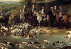 Kral Louis XV, 1730'da Saint Germain ormanında geyik avlıyor. Detay. Jean Baptiste Oudry (1686-1755) 1730 Toulouse, Musee des Augustins tarafından yapılan tablo by Jean Baptiste Oudry