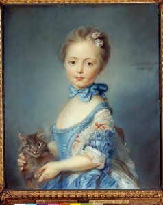 Jean-Baptiste Perroneau (Jean Baptiste Perronneau) (1715-1783) tarafından bir kedi ile genç kızın portresi Pastel boyama