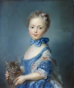 Kedili genç kızın portresi” Jean-Baptiste Perroneau'nun (Jean Baptiste Perronneau) pastel resmi (1715-1783)