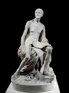 Francois-Marie Arouet dit Voltaire nu (1694-1778) Jean-Baptiste Pigalle (1714-1785) 1776 Sun tarafından mermer heykel. 1.5m Paris, Louvre Müzesi