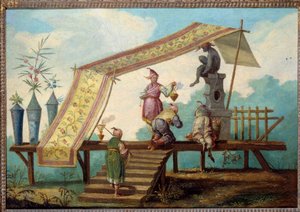Chinoiserie: Bir Çin ürününü temsil eden dekoratif panel. Jean Pillement (1728-1808) tarafından boyanmış kapı üstü