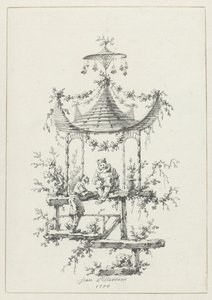 Chinoiserie tarzında süs kompozisyonu Deuxième Cahier de six Baraques Chinoises için chinoiserie tarzında süs tasarımları (seri başlığı) by Jean Baptiste Pillement