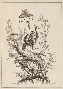Devekuşu Binicileri, Chinoiserie Temsilleri Setinden Plaka by Jean Baptiste Pillement