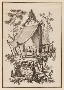 Çadır Altında Üç Figür by Jean Baptiste Pillement