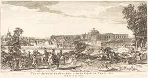 Chateau ve Versailles şehrinin bir kısmının görünümü by Jean Baptiste Rigaud