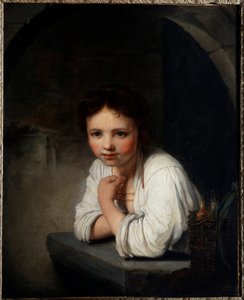 Penceredeki Bir Kızın Portresi Jean Baptiste Santerre (1651-1717) tarafından 18. yüzyıl Orleans musee des Beaux Arts