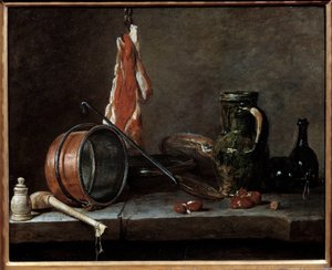 Yağ menüsü ve mutfak eşyaları. Natürmort. Jean Baptiste Simeon Chardin