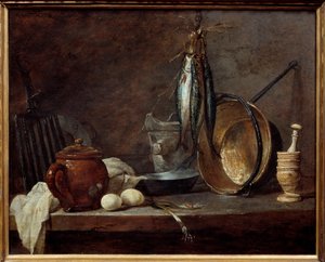 Yağsız ve mutfak gereçleri menüsü. Natürmort. Jean Baptiste Simeon Chardin