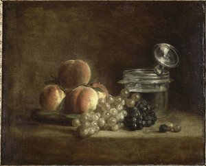 Şeftali ve üzüm. by Jean Baptiste Simeon Chardin