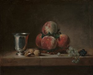 Şeftali, Gümüş Kadeh, Üzüm ve Cevizli Natürmort, c.1759-60 (tuval üzerine yağlı boya)