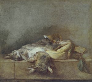 Tavşanlar, Oyun Çantası ve Toz Boynuzlu Natürmort, c.1755 by Jean Baptiste Simeon Chardin