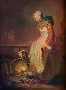 Yavru kedili kadın, 18. yüzyıl by Jean Baptiste Simeon Chardin