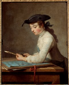 Kalemini oyma genç karikatürist. Jean Baptiste Simeon Chardin