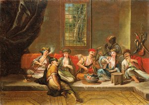Yunan denizciler bir iç mekanda eğleniyor by Jean Baptiste Vanmour