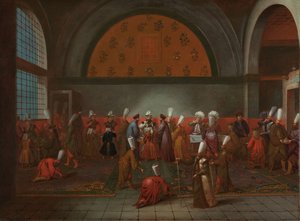 Büyükelçi Cornelis Calkoen Onuruna Yemek Sadrazam tarafından Büyükelçi Cornelis Calkoen'e Sultan III. Ahmed adına verilen yemek, 14 Eylül 1727 by Jean Baptiste Vanmour