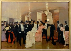 Opera koridorunda münakaşa (tuval üzerine resim) by Jean Beraud