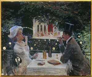 Büyükelçilerde akşam yemeği. Jean Beraud (1849-1935), 20. yüzyıl tablosu. Ahşap üzerine yağ. Karartma: 0.37 x 0.45m. Paris, Musee Carnavalet. by Jean Beraud