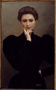 Meditasyon Belle Epoque modasına bürünmüş dalgın bir genç kadın. Jean Beraud tarafından boyama by Jean Beraud