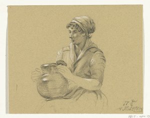Büyük bir sürahi ile oturan kız by Jean Bernard