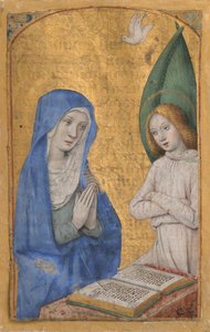 Bir Saatler Kitabından Müjde ile El Yazması Yaprağı, yakl. 1485-90. by Jean Bourdichon