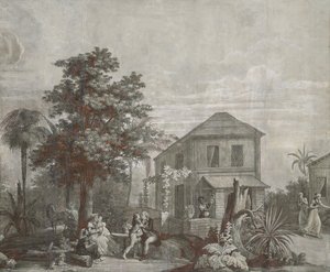 Family Time, "Paul et Virginie" serisinden duvar kağıdı paneli, Dufour & Cie, 1823 dolayları