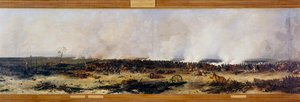 Rusya Seferi: “” 7/09/1812 Moskova Savaşı Panoraması””. Moskova Savaşı (ayrıca Borodino Savaşı) Fransız Napolyon I Bonaparte (1769-1821) ile Mikhail Golenichchev Kutuzov (Golenishchev) liderliğindeki Rus imparatorluk ordusu arasında