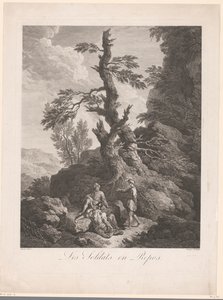 Kayalık bir arazide bir ağacın önünde dinlenen askerler Les soldats en repos (nesne üzerindeki başlık) by Jean Charles Levasseur