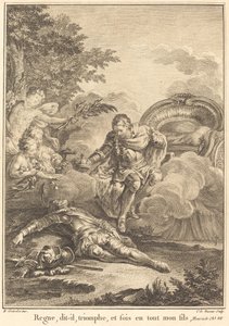 Hükümdar ol, diyor, zafer kazan ve her şeyde benim oğlum ol. by Jean Charles Levasseur after Hubert François Gravelot