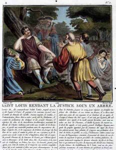 Saint Louis (1215-70) Jean Baptiste Morret (fl. 1790-1820) 1789 (renkli gravür) tarafından oyulmuş bir Ağacın Altında Adaleti Sunuyor by Jean Claude (after) Naigeon