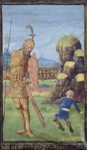 David ve Goliath, bir Saatler Kitabından, c.1470