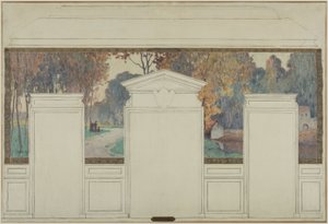 Fresnes belediye binası için eskiz: Sonbaharda yürüyüşçülerle manzara by Jean Constant Pape