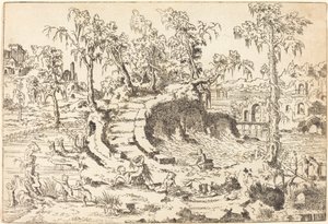 Putti Hayali Bir Manzarada Oynarken by Jean Cousin the Younger