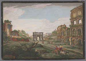 Roma Roma ancienne'deki Konstantin Kemeri ve Kolezyum kalıntılarının görünümü (nesnedeki başlık) by Jean Daullé
