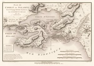 Plan du Combat de Salamis Pour le Voyage du Jeune Anacharsis (Salamis Savaşı Planı MÖ 480) Jean Denis Barbie du Bocage (1760-1825) Yunanistan