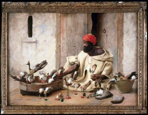 Fas'ta Tanca sokağında bir kuş tüccarı (resim) by Jean Discart