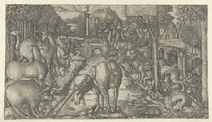 Tek boynuzlu at boynuzuyla suyu arındırır Unicorn (dizi adı) by Jean Duvet
