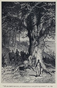 "Renkli elbiseler ve ışıltılı zırhlar içinde düşman savaşçılar gördü" (gravür) by Jean Edouard Dargent