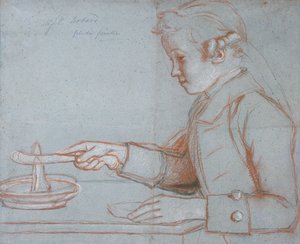 Jean Etienne Liotard, sanatçının kahvaltıdaki oğlu, c.1770 (mavi kağıt üzerine kırmızı, siyah ve beyaz tebeşir) by Jean Étienne Liotard