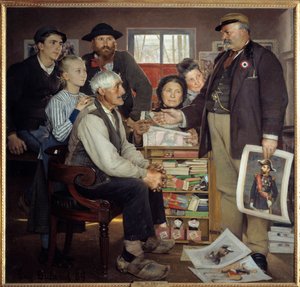 Baker propaganda sahnesi. Bir fırıncı, yaşlı bir çiftçiyi partiye katılmaya ikna etmeye çalışıyor. Eugene Buland