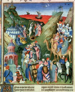 Fr 247 f.49 Cilt 1 Çöldeki İbraniler, 'Antiquites Judaiques'den bir çizim, c.1470 by Jean Fouquet