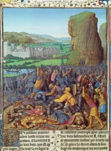 Bayan Fr 247 fol.110 İsraillilerin Filistinlere karşı kazandığı zafer, 'Antiquites Judaiques'den bir örnek, c.1470 by Jean Fouquet