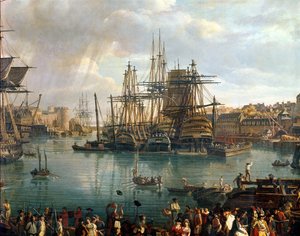 The Port of Brest with a view of shipping, 1794 detail of 95402 oil on canvas