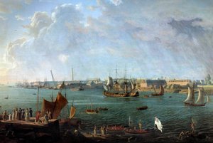 18. yüzyılda Lorient limanının görünümü Jean Francois Hue (1751-1823) Paris, Musee de la Marine tarafından yapılan bir resmin detayı