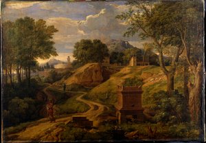 Çocuğu taşıyan bir kadının olduğu klasik manzara, c.1650-75 (tuval üzerine yağlı boya)