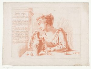 Kadın ve sürahi ile başlık baskısı İnsan vücudunun parçalarını içeren kompozisyonlar (dizi adı) Huitième Cahier, Principes de Dessin (nesne üzerinde seri başlığı) by Jean Francois Janinet